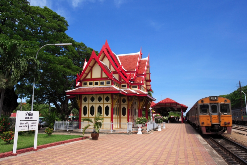 The red and cream royal waiting room at Hua Hin railway station