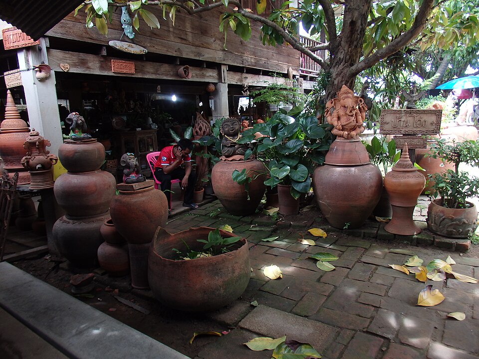 Terracotta jars and pots for sale at a pottery shop on Koh Kret